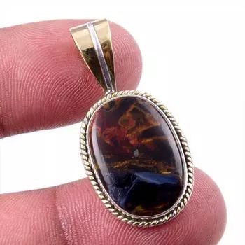 Natural Pietersite Gemstone 925 Solid Sterling Silver TwoTone Pendant 1.25 w0E84