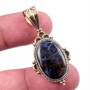 Natural Pietersite Gemstone 925 Solid Sterling Silver TwoTone Pendant 1.50 Y0W49