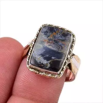 Natural Pietersite Gemstone 925 Solid Sterling Silver Two Tone Ring Size 9 q1N40