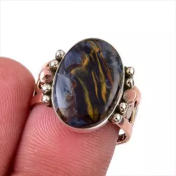 Natural Pietersite Gemstone 925 Solid Sterling Silver Two Tone Ring Size 7 T6D80