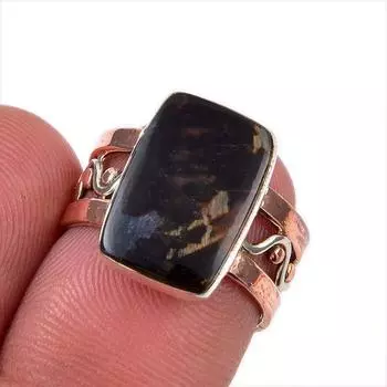 Natural Pietersite Gemstone 925 Solid Sterling Silver Two Tone Ring S.5.5 E5D43