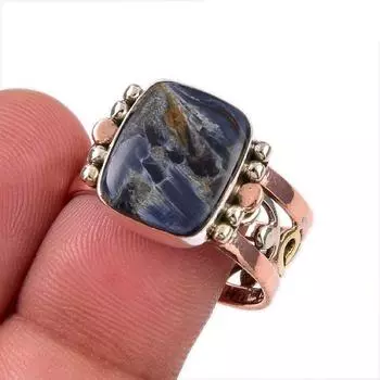 Natural Pietersite Gemstone 925 Solid Sterling Silver Two Tone Ring Size 10 v4v39