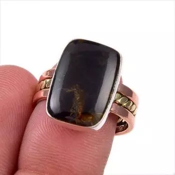 Natural Pietersite Gemstone 925 Solid Sterling Silver Two Tone Ring Size 7 M8G84