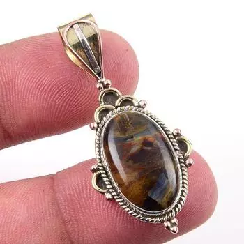 Natural Pietersite Gemstone 925 Solid Sterling Silver TwoTone Pendant 1.50 t0s51