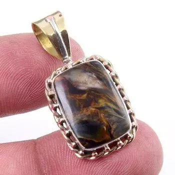 Natural Pietersite Gemstone 925 Solid Sterling Silver TwoTone Pendant 1.25 y2U05