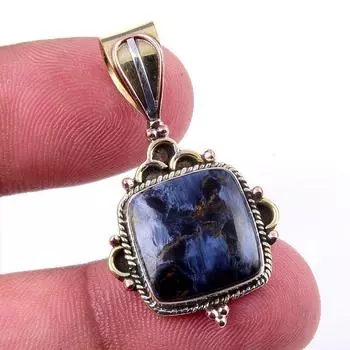 Natural Pietersite Gemstone 925 Solid Sterling Silver TwoTone Pendant 1.50 p9K34