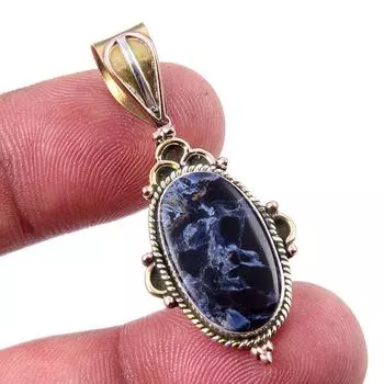 Natural Pietersite Gemstone 925 Solid Sterling Silver TwoTone Pendant 1.75 J6o00