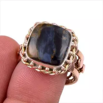 Natural Pietersite Gemstone 925 Solid Sterling Silver Two Tone Ring S.8.5 P8b92