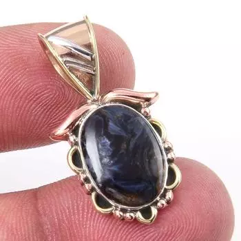 Natural Pietersite Gemstone 925 Solid Sterling Silver TwoTone Pendant 1.25 J5s89