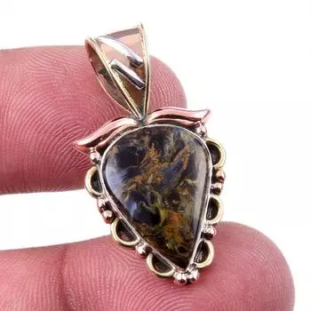 Natural Pietersite Gemstone 925 Solid Sterling Silver TwoTone Pendant 1.25 Q4y33