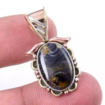 Natural Pietersite Gemstone 925 Solid Sterling Silver TwoTone Pendant 1.25 M8q50