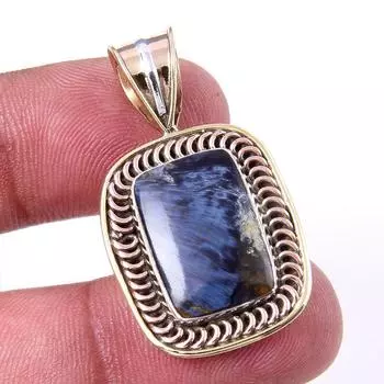 Natural Pietersite Gemstone 925 Solid Sterling Silver TwoTone Pendant 1.50 B2r46