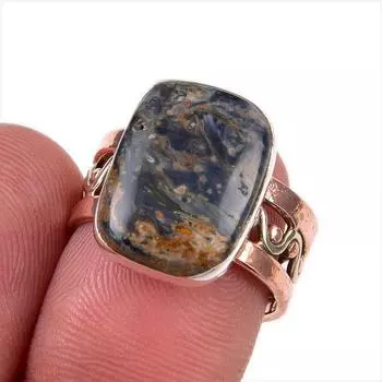 Natural Pietersite Gemstone 925 Solid Sterling Silver Two Tone Ring S.6.5 U5H01