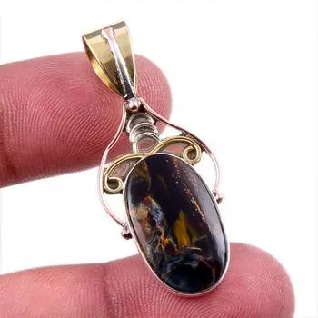 Natural Pietersite Gemstone 925 Solid Sterling Silver TwoTone Pendant 1.75 s3b51