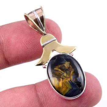 Natural Pietersite Gemstone 925 Solid Sterling Silver TwoTone Pendant 1.75 J2D82