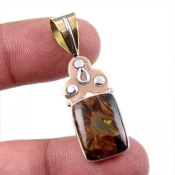 Natural Pietersite Gemstone 925 Solid Sterling Silver TwoTone Pendant 1.75 S3d00
