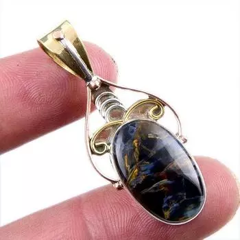 Natural Pietersite Gemstone 925 Solid Sterling Silver TwoTone Pendant 1.75 p4Y25