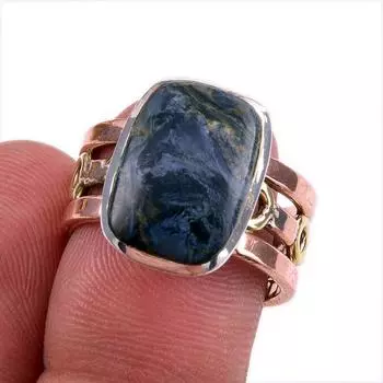 Natural Pietersite Gemstone 925 Solid Sterling Silver Two Tone Ring Size 7 H1K56