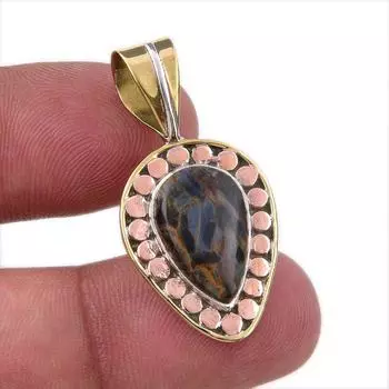 Natural Pietersite Gemstone 925 Solid Sterling Silver TwoTone Pendant 1.50 c7n40