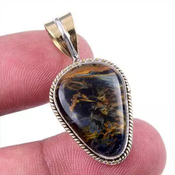 Natural Pietersite Gemstone 925 Solid Sterling Silver TwoTone Pendant 1.50 j6T24