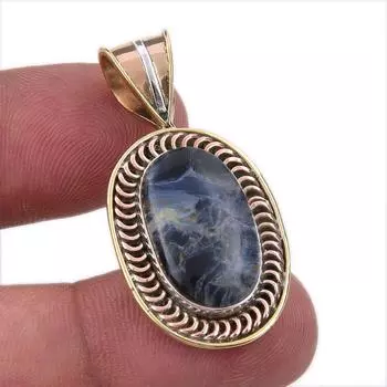 Natural Pietersite Gemstone 925 Solid Sterling Silver TwoTone Pendant 1.50 J0v20