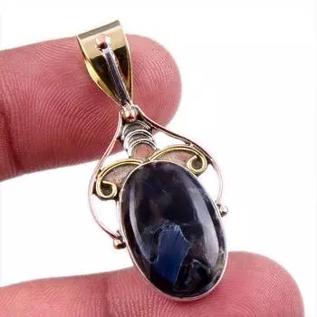 Natural Pietersite Gemstone 925 Solid Sterling Silver Two Tone Pendant 1.5 S1V69