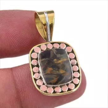 Natural Pietersite Gemstone 925 Solid Sterling Silver TwoTone Pendant 1.25 y5r28