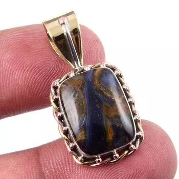 Natural Pietersite Gemstone 925 Solid Sterling Silver TwoTone Pendant 1.25 g3E85