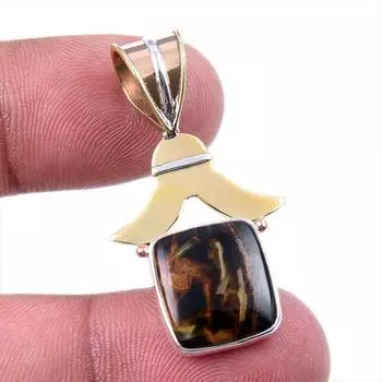 Natural Pietersite Gemstone 925 Solid Sterling Silver TwoTone Pendant 1.50 v5G43