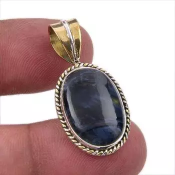 Natural Pietersite Gemstone 925 Solid Sterling Silver TwoTone Pendant 1.25 k4w01