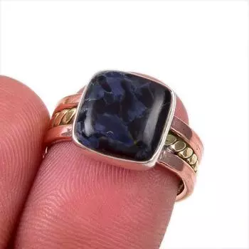 Natural Pietersite Gemstone 925 Solid Sterling Silver Two Tone Ring S.6.5 l7c89