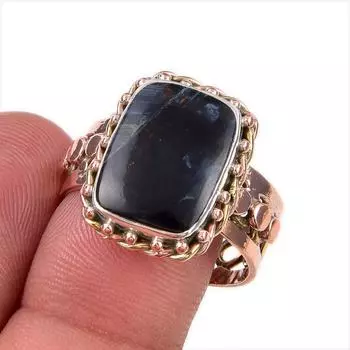 Natural Pietersite Gemstone 925 Solid Sterling Silver Two Tone Ring Size 10 R8m17