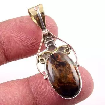 Natural Pietersite Gemstone 925 Solid Sterling Silver TwoTone Pendant 1.75 N8r39