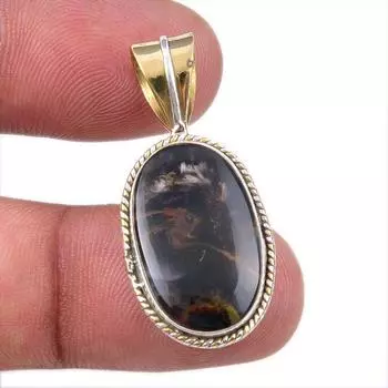 Natural Pietersite Gemstone 925 Solid Sterling Silver TwoTone Pendant 1.50 m6j85