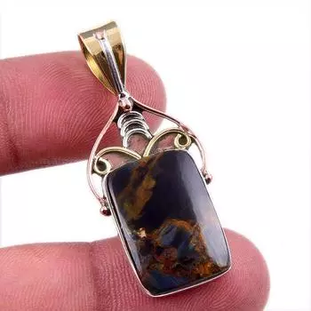 Natural Pietersite Gemstone 925 Solid Sterling Silver TwoTone Pendant 1.75 O5z43