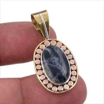 Natural Pietersite Gemstone 925 Solid Sterling Silver TwoTone Pendant 1.50 P5b96