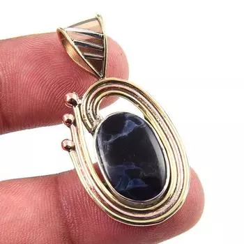 Natural Pietersite Gemstone 925 Solid Sterling Silver TwoTone Pendant 1.50 g0m69
