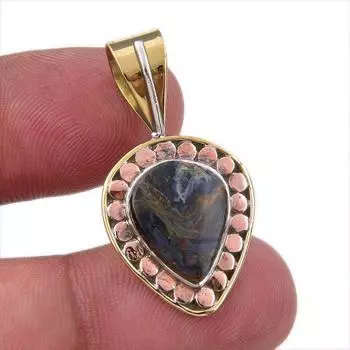 Natural Pietersite Gemstone 925 Solid Sterling Silver TwoTone Pendant 1.50 I5Z26