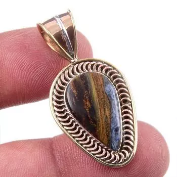 Natural Pietersite Gemstone 925 Solid Sterling Silver TwoTone Pendant 1.50 E7p06