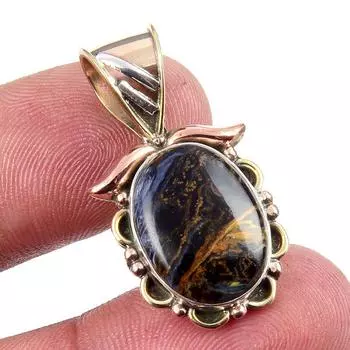 Natural Pietersite Gemstone 925 Solid Sterling Silver TwoTone Pendant 1.25 t3Z10