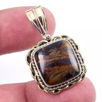 Natural Pietersite Gemstone 925 Solid Sterling Silver TwoTone Pendant 1.50 L4B22