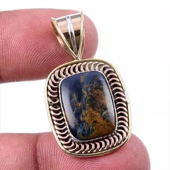 Natural Pietersite Gemstone 925 Solid Sterling Silver TwoTone Pendant 1.25 b1q09