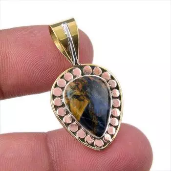 Natural Pietersite Gemstone 925 Solid Sterling Silver TwoTone Pendant 1.25 g1p26