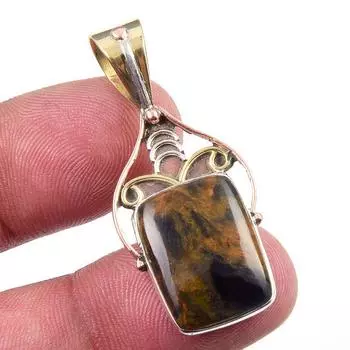 Natural Pietersite Gemstone 925 Solid Sterling Silver TwoTone Pendant 1.50 F4Z39