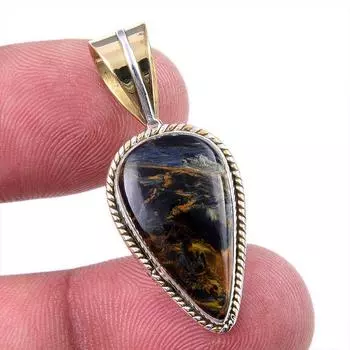 Natural Pietersite Gemstone 925 Solid Sterling Silver TwoTone Pendant 1.50 U4b66