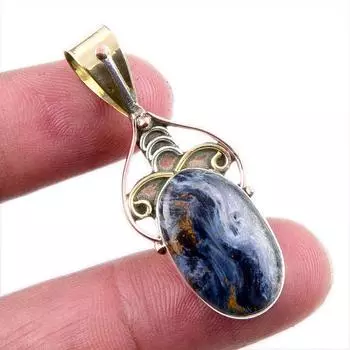 Natural Pietersite Gemstone 925 Solid Sterling Silver TwoTone Pendant 1.75 w7Q08