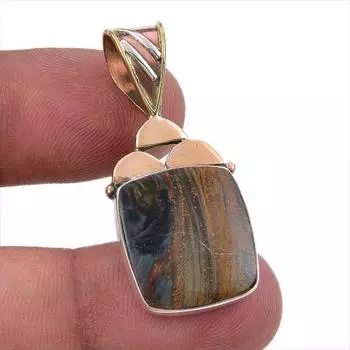 Natural Pietersite Gemstone 925 Solid Sterling Silver TwoTone Pendant 1.50 c3j40