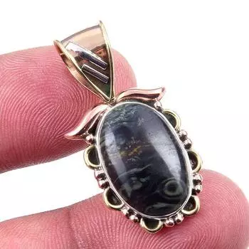 Natural Pietersite Gemstone 925 Solid Sterling Silver TwoTone Pendant 1.25 o8Y36