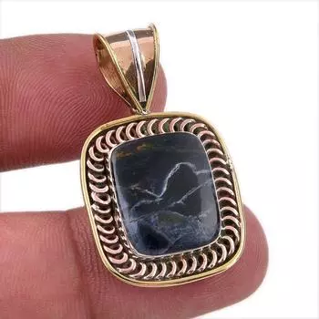 Natural Pietersite Gemstone 925 Solid Sterling Silver TwoTone Pendant 1.50 R6S26