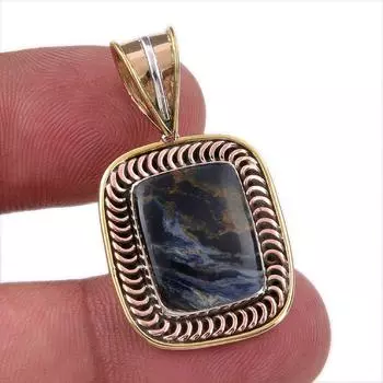 Natural Pietersite Gemstone 925 Solid Sterling Silver TwoTone Pendant 1.25 W9V85